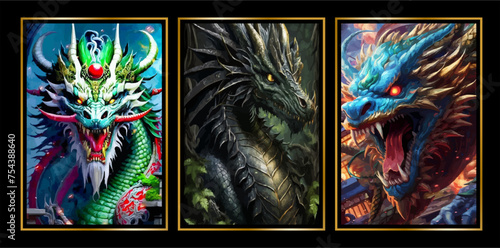 Vector Premium | Asian Dragon Splendor Digital Art Illustration collection