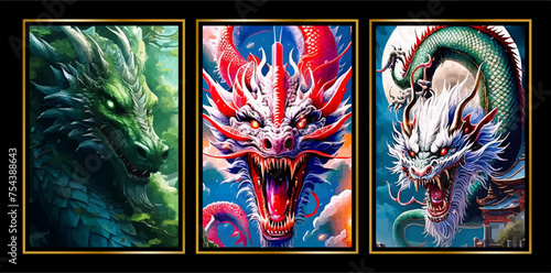 Vector Premium | Asian Dragon Splendor Digital Art Illustration collection