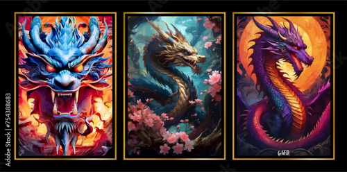 Vector Premium | Asian Dragon Splendor Digital Art Illustration collection