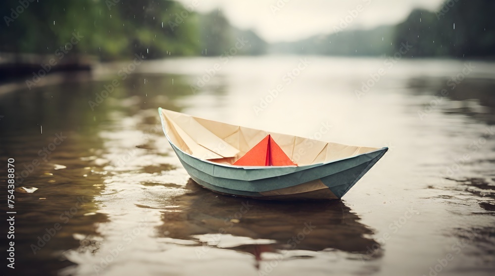 Whimsical Journey: Paper Boat Drifting in the Rain-Kissed Waterway Whimsical Journey: Paper Boat Drifting in the Rain-Kissed Waterway