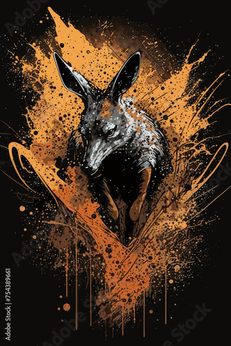 Kangaroo Design In Color Splash Style. Wildlife Animal In Nature.