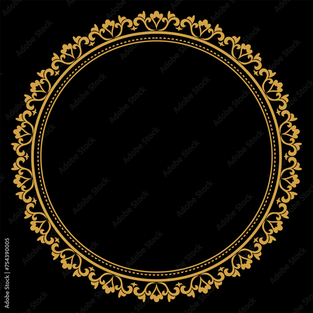 Luxury gold circle flourish frame with baroque style details, Vintage Golden Circular Round, perfect for wedding invitations and vintage card design, floral flower elements, Vector illustration Luxury gold circle flourish frame with baroque style details, Vintage Golden Circular Round, perfect for wedding invitations and vintage card design, floral flower elements, Vector illustration