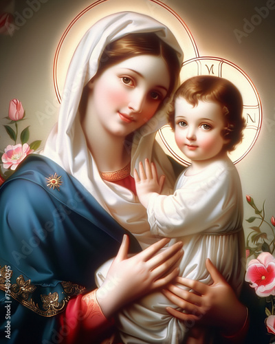 Mary with baby Jesus. Virgin Mary, Mother of God, Our Lady, Holy Virgin	