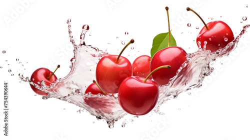 Acerola  sliced pieces flying in the air with water splash isolated on transparent png.
