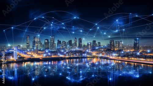 Smart city and communication network concept. Smart city and wireless communication network. Wireless network and Connection technology concept 