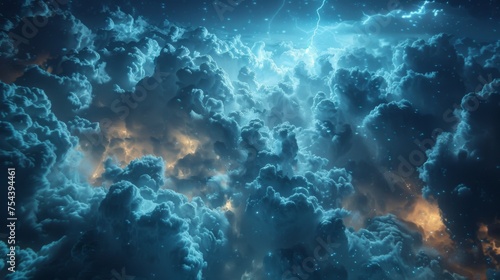 Sky, lightning, strong wind, dark clouds rolling together, Unreal Engine 5 style,strong close-up , generated with AI