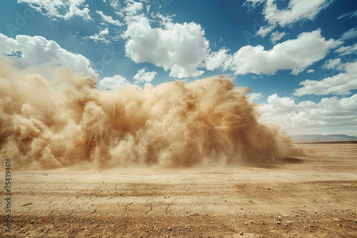 Desert Dust Storm Under Blue Sky with Cumulus Clouds © smth.design