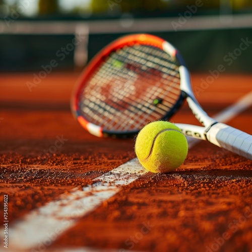 tennis courts, racket and ball close-up, generated with AI