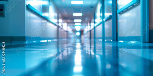 Quiet Hospital Corridor Perspective with Blue Tones