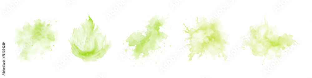 Set of abstract green watercolor water splash on a white background ...