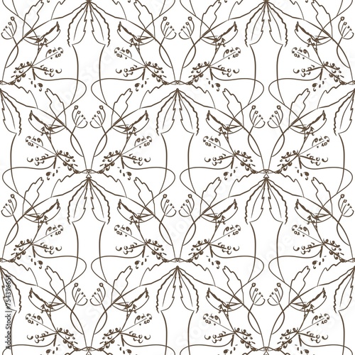 Wallpaper Mural Seamless pattern with graphic flowers and plants in sketch form, monochrome. Suitable for interior, wallpaper, fabrics, clothing, stationery. Torontodigital.ca