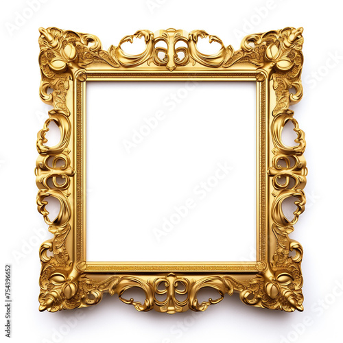 Gold frame on white background 3D сreated with Generative Ai