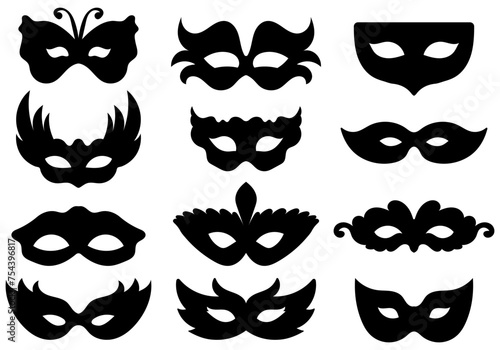 Set of differents masquarade mask silhouette vector illustration