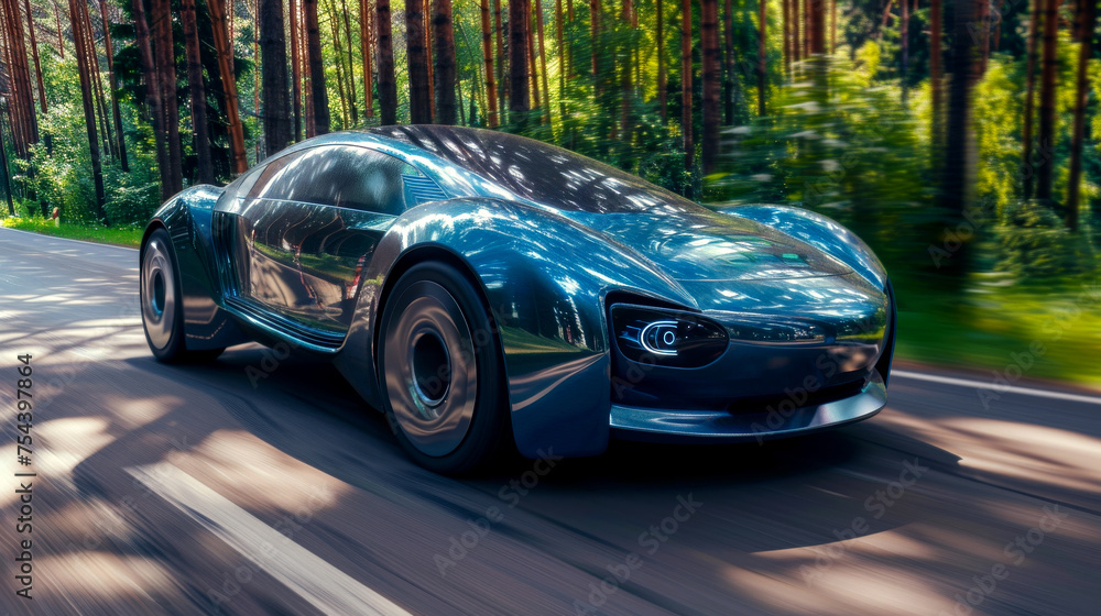 Whisper-quiet adventure: the electric car of tomorrow on a forest journey
