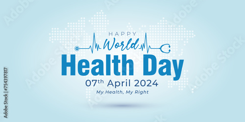 World health day text with doctor stethoscope. Promotional medical health care awareness.