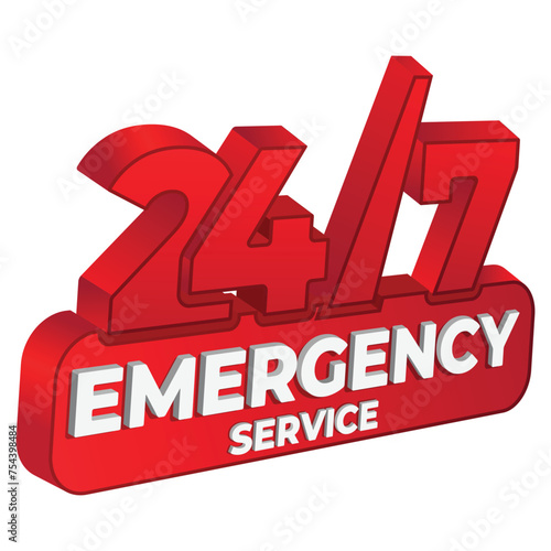 24 hour emergency service label design 3d vector