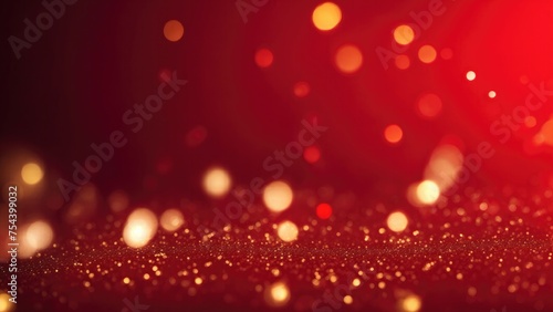 Red and gold bokeh with elegant sparkling particles on dark background