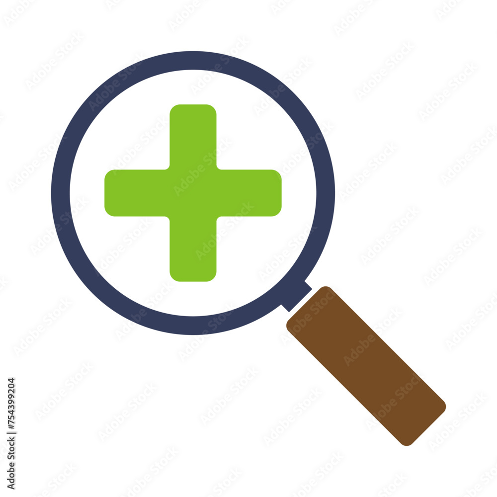 Magnifying glass icon with medical cross. Illustration Magnifying glass icon with medical cross. Illustration