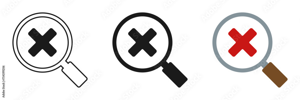 Fototapeta premium Set of magnifying glass icons and delete icon. Illustration