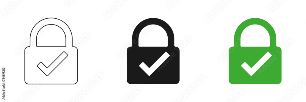 Set of lock icon with checkmark. Illustration Set of lock icon with checkmark. Illustration
