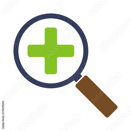 Magnifying glass icon with medical cross. Illustration