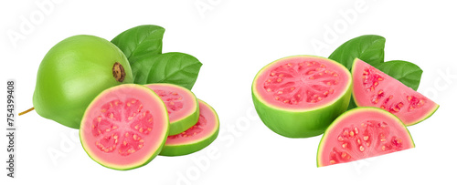Guava fruit slices isolated on the white background with full depth of field