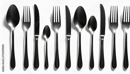 Set of fork, knife, spoon. Logotype menu. Set in flat style. Silhouette of cutlery. Vector