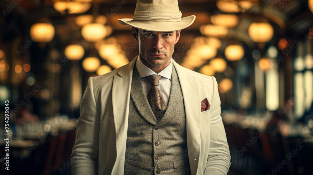 dignified elephant in a tailored three-piece suit, complete with a bowler hat and a monocle. Against a backdrop of Victorian architecture, it exudes old-world charm and sophistication. Mood: refined a