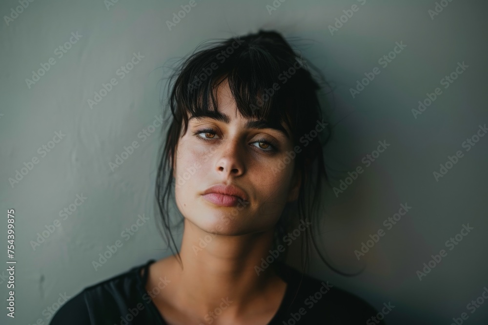 A person standing close to a wall, lost in contemplation, with soft light illuminating their features. A person standing close to a wall, lost in contemplation, with soft light illuminating their features.