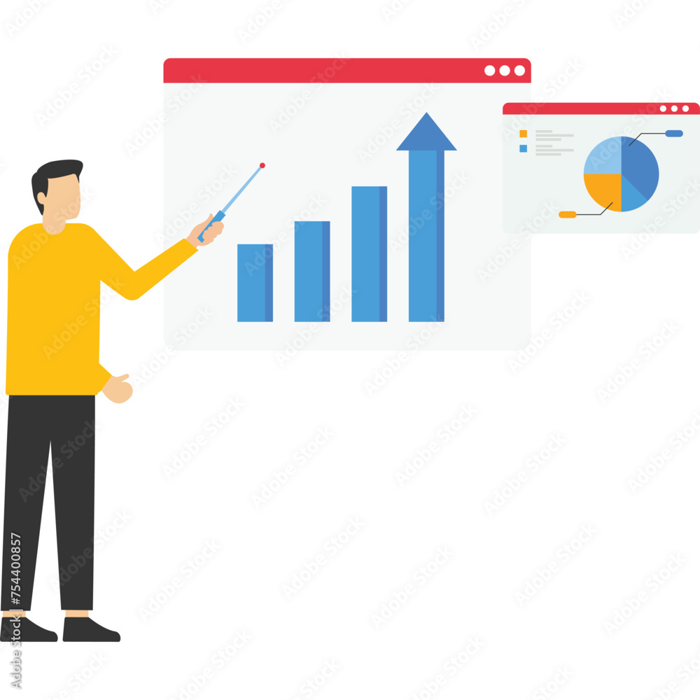 report or statistic improvement concept, present businesswoman graphic with an increasing bar chart. increase profit or increase income, successful investment or increase sales. report or statistic improvement concept, present businesswoman graphic with an increasing bar chart. increase profit or increase income, successful investment or increase sales.