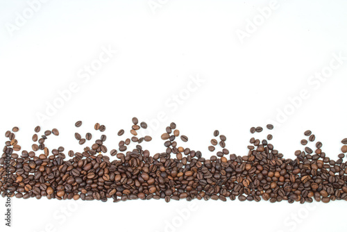 coffee beans isolated on white background, border. Copy space for text.