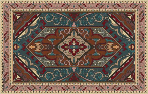 Colorful ornamental vector design for rug, tapis, yoga mat. Geometric ethnic clipart. Arabian ornamental carpet with decorative elements.Persian carpet