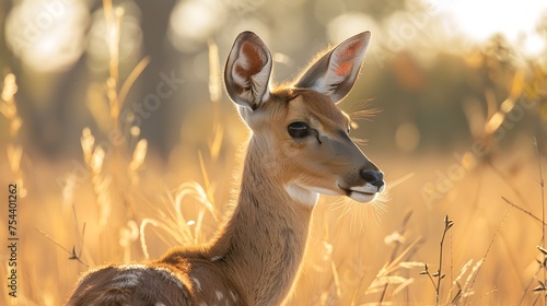 Deer in Tall Grass Basking in Sunrays © vanilnilnilla