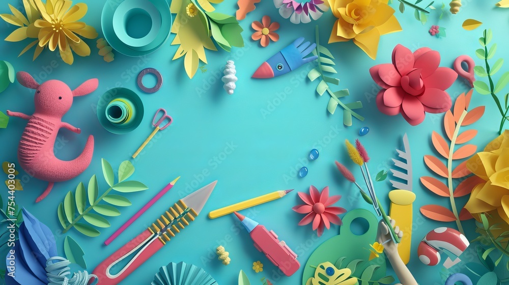 Fototapeta premium National Children's Craft Day background with copy space area on side for text
