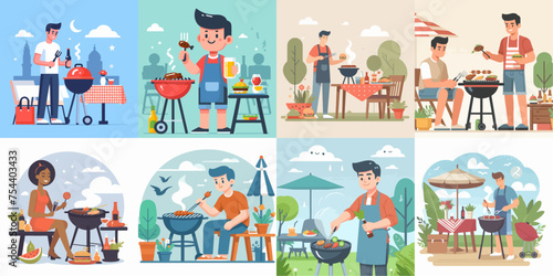 Vector set of people having a BBQ party with a flat design style © Sabiqul Fahmi