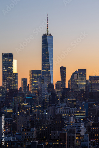 Aerial view of lower Manhattan at sunset