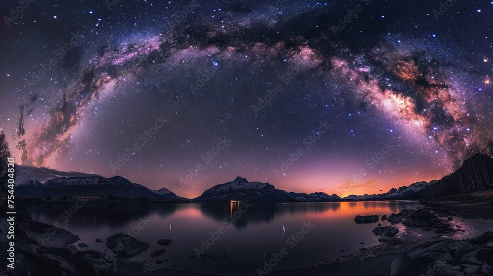 landscapes Purple Milky Way Long Tail. Beautiful universe. Space background. copy space