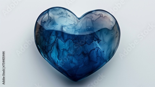 Blue Resin Heart with Fluid Art Pattern