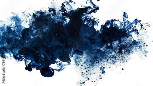 Navy blue ink splashes on white  abstract background