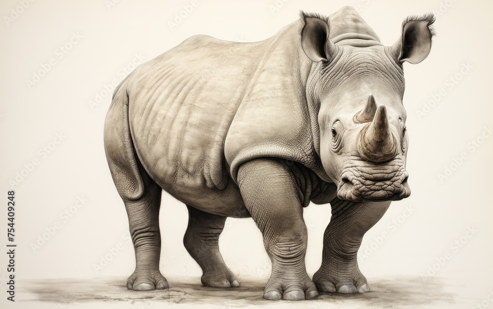 Fototapeta premium White rhino isolated on white background staring right at the camera