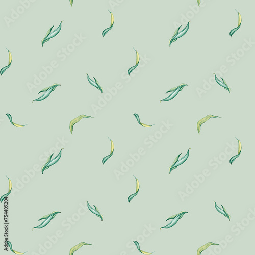 Watercolor Seamless Pattern fresh Foliage weeping Willow Tree. Nature Landscape, simple Tree Branches with green Leaves isolated on white. Hand drawn botanical illustration green tones