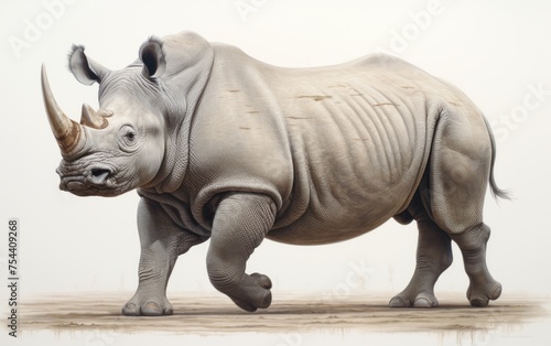 White rhino isolated on white background