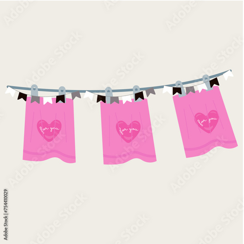 Flat Design For You Illustration and Clothesline Bath and Towels
