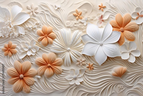 Harmonious sand patterns of flowers on a pastel background