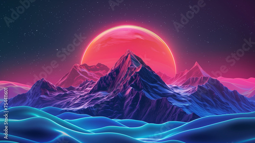 Mountain background with neon glow