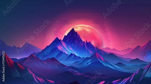 Mountain background with neon glow © Natalina