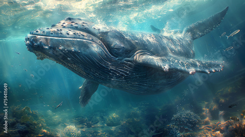 Whale under the sea generative ai © LomaPari2021