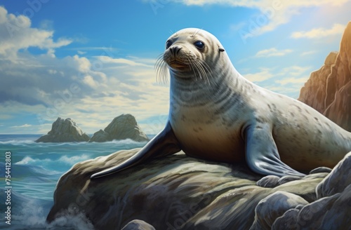 Sea lion on rocks sunbathing