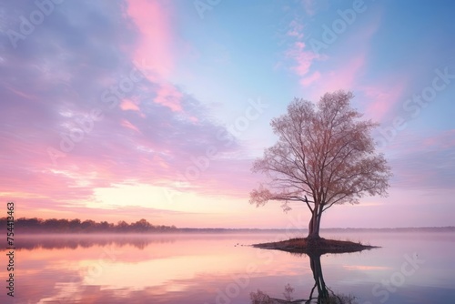 The tranquil charm of an evening sky adorned with a pastel palette of soft hues. Clouds bathed in shades of peach, mint green, and lavender as the day transitions into dusk. © DK_2020