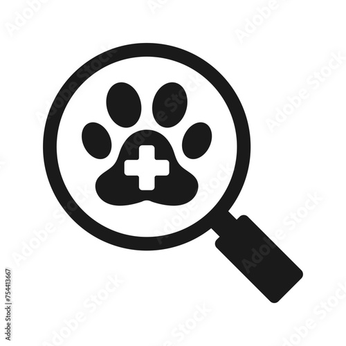 Magnifying glass icon with veterinary clinic. Illustration